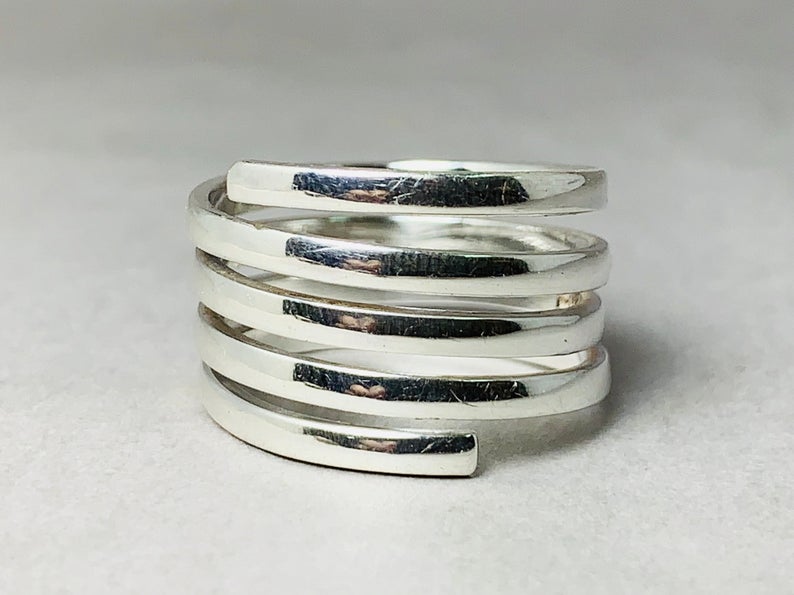 Verstellbarer silberner Spiralring für Damen Feiner Ring 925er Sterlingsilber Ring Geschenkring für sie