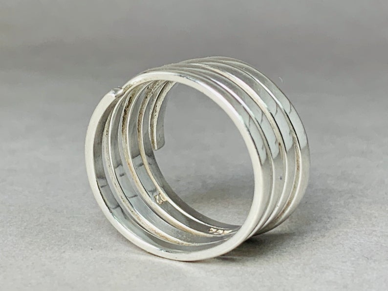 Verstellbarer silberner Spiralring für Damen Feiner Ring 925er Sterlingsilber Ring Geschenkring für sie