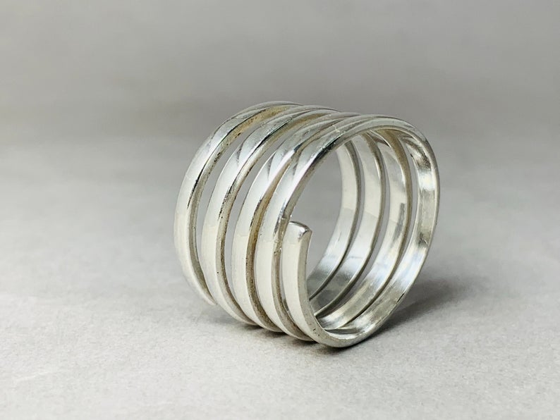 Verstellbarer silberner Spiralring für Damen Feiner Ring 925er Sterlingsilber Ring Geschenkring für sie