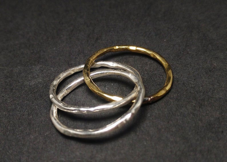 Mehrfachbandring Silber, Rolling Ring, 925er Sterlingsilber, Dreifacher Ringsatz, Fidget Ring, Silber Spiralring, Gehämmerter Ring