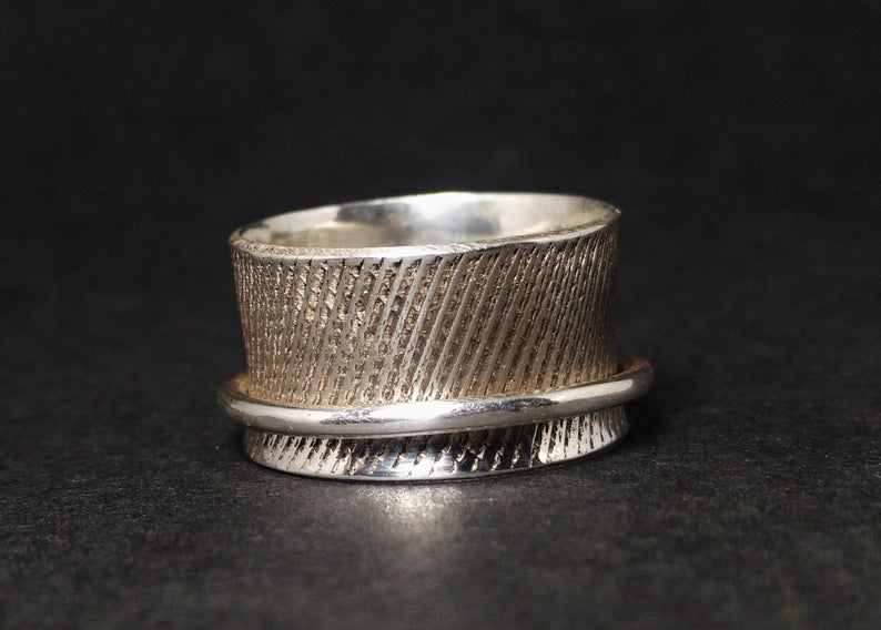 Spinner-Ring Breiter Bandring Silberring 925 Statement-Ring Handgefertigter Ring