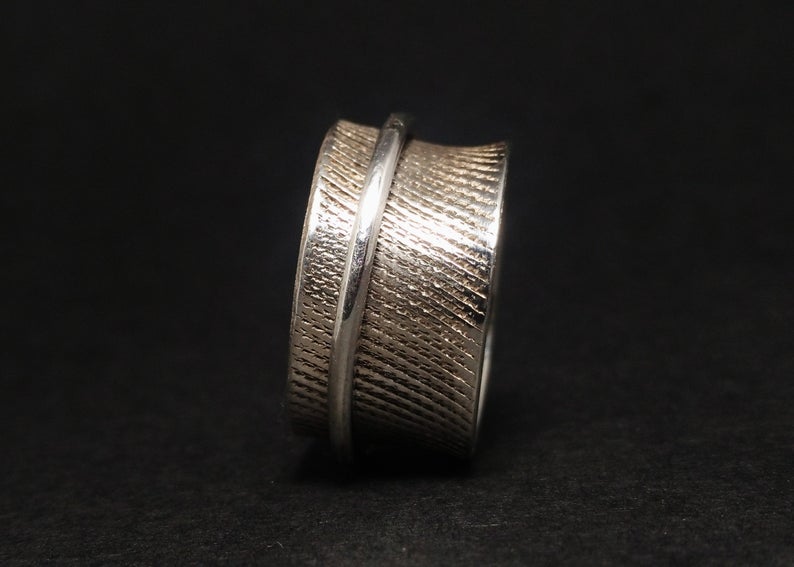 Spinner-Ring Breiter Bandring Silberring 925 Statement-Ring Handgefertigter Ring