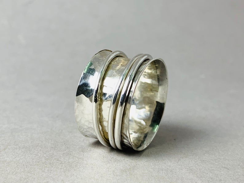 925 Sterling Silber Ring Spinner Silber Ring Gehämmert Ring Meditationsring Sorgenring Angst Ring