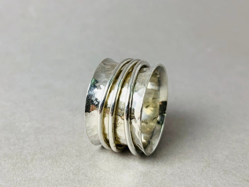 925 Sterling Silber Ring Spinner Silber Ring Gehämmert Ring Meditationsring Sorgenring Angst Ring