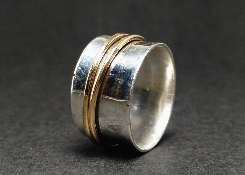 Spinner Ring Handgemaakte Ring Meditatiering 925 Sterling Zilveren Ring Fidget Ring Verjaardagscadeau