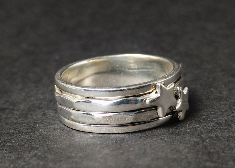 Stern Spinner Ring für Frauen 925 Sterling Silber Sorgenring Handgemachter Ring Damen Silberring
