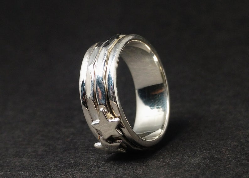 Stern Spinner Ring für Frauen 925 Sterling Silber Sorgenring Handgemachter Ring Damen Silberring