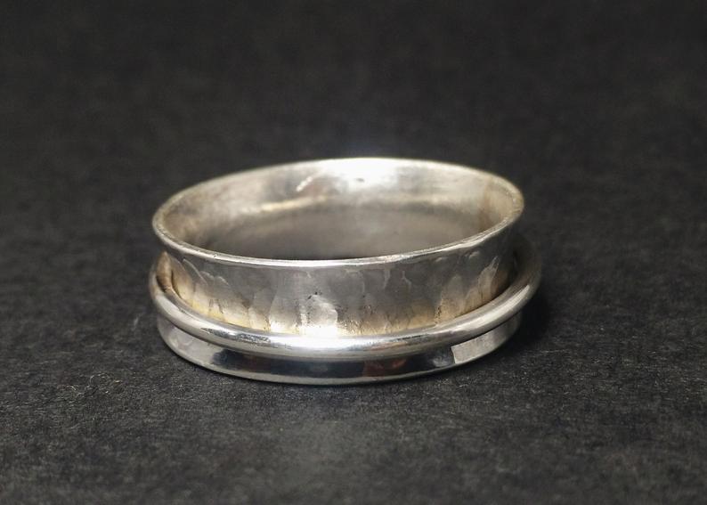 Gehämmerter Spinner-Bandring 925 Sterling Silber Fidget Sorgenring Meditationsring Geschenkring