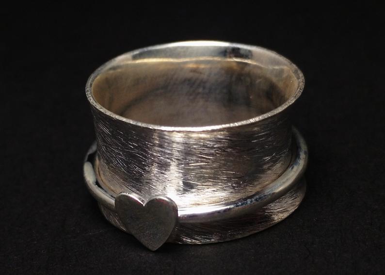 Herz Spinner Ring 925 Sterling Silber Sorgenring Meditationsring Fidget Ring Silber Band Ring