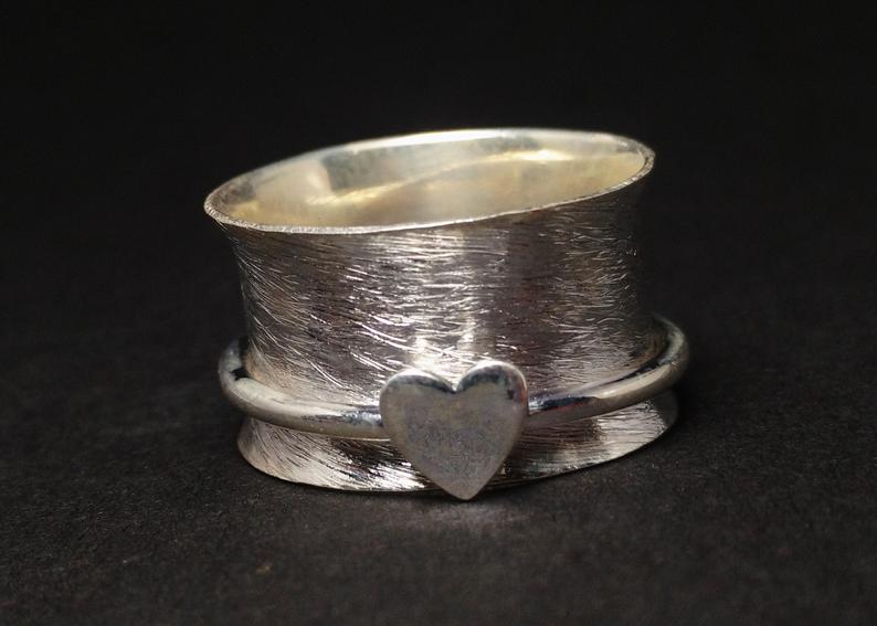 Herz Spinner Ring 925 Sterling Silber Sorgenring Meditationsring Fidget Ring Silber Band Ring