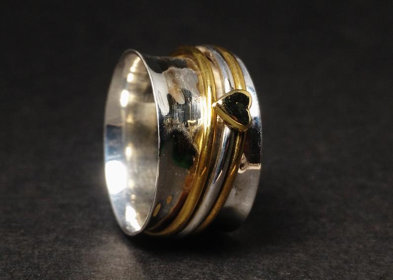 Spinner-Ring, dreifacher Bandring, handgefertigter Ring, Daumenring gehämmert, 925er Sterlingsilber, Geschenk für sie