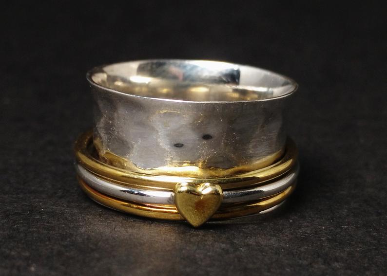 Spinner Band Ring Three Band Handmade Ring Thumb Hammered Ring 925 Sterling Silver Gift For Her