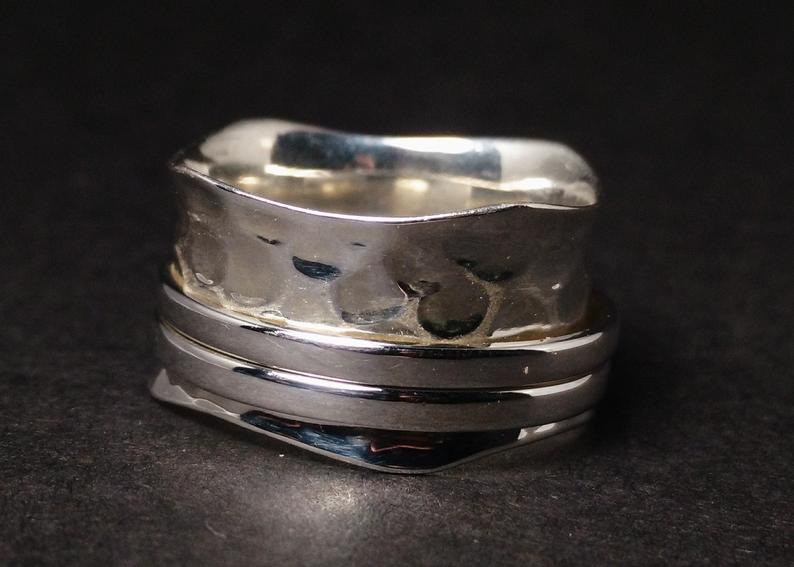 Breiter Spinner-Ring Meditationsring 925 Sterlingsilber Bandring Damenring Gehämmerter Spinner-Ring