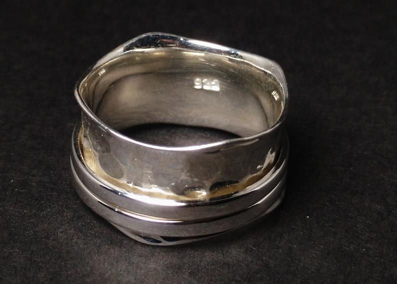 Breiter Spinner-Ring Meditationsring 925 Sterlingsilber Bandring Damenring Gehämmerter Spinner-Ring