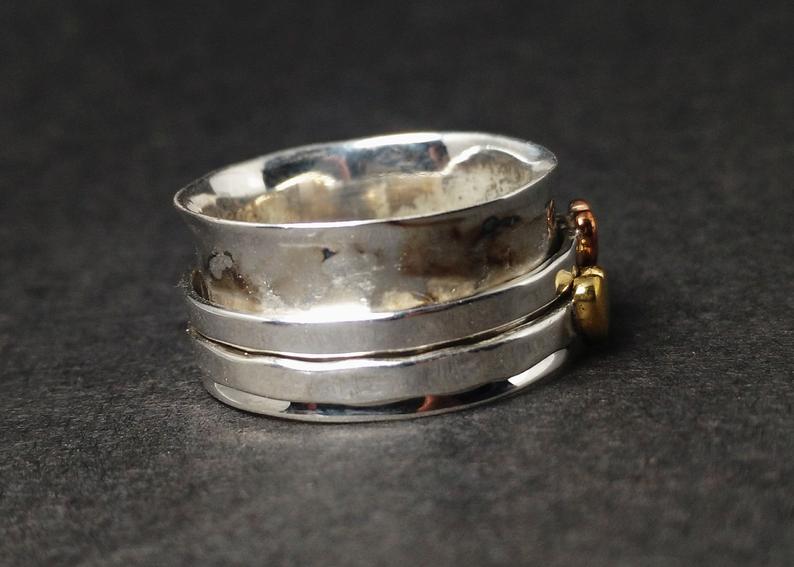 Spinner Herzring 925 Sterlingsilber Handgemachter Ring Daumenring Zierlicher Bandring Bohemian Ring