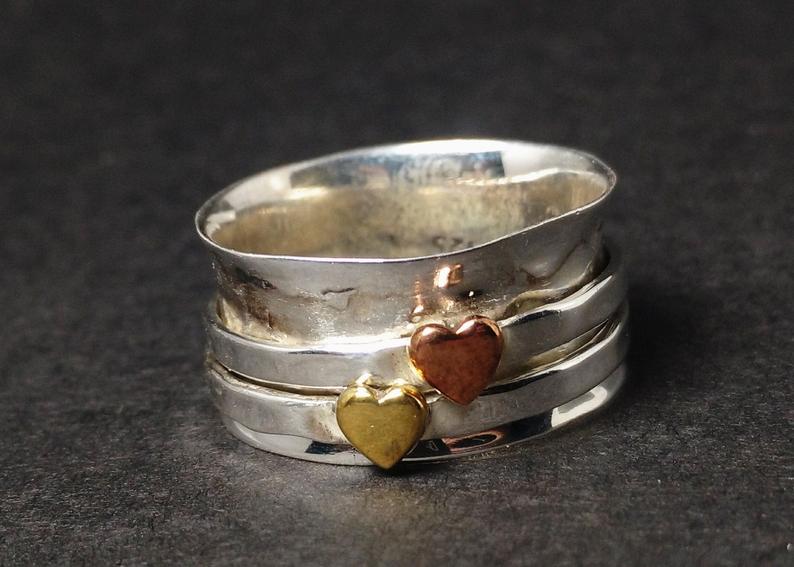 Spinner Herzring 925 Sterlingsilber Handgemachter Ring Daumenring Zierlicher Bandring Bohemian Ring
