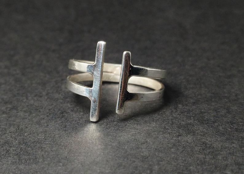 Doppelter Barren Offener Ring 925 Sterling Silber Zierlicher Minimalistischer Ring Damenschmuck Geschenk Für Sie Handgemachter Ring