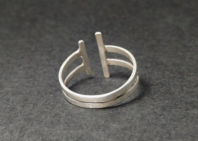Doppelter Barren Offener Ring 925 Sterling Silber Zierlicher Minimalistischer Ring Damenschmuck Geschenk Für Sie Handgemachter Ring