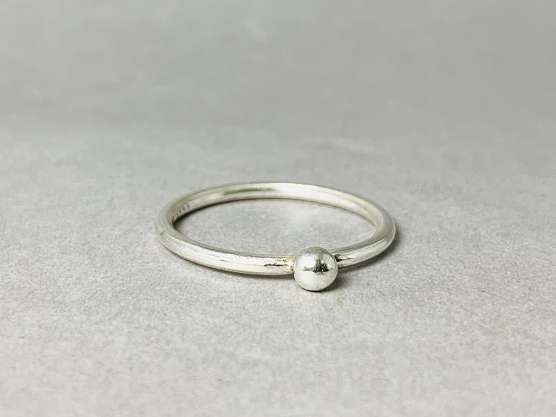 Silberner Punktring 925 Sterling Silber Kugelring Stapelring Winziger kleiner Ring Schmaler zierlicher minimalistischer Ring
