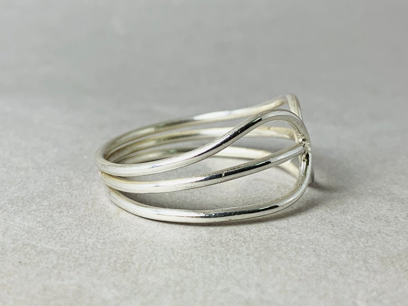 Dreifach-Bandring 925 Sterling Silber Handgemachter Ring Einzigartiges Geschenk für sie