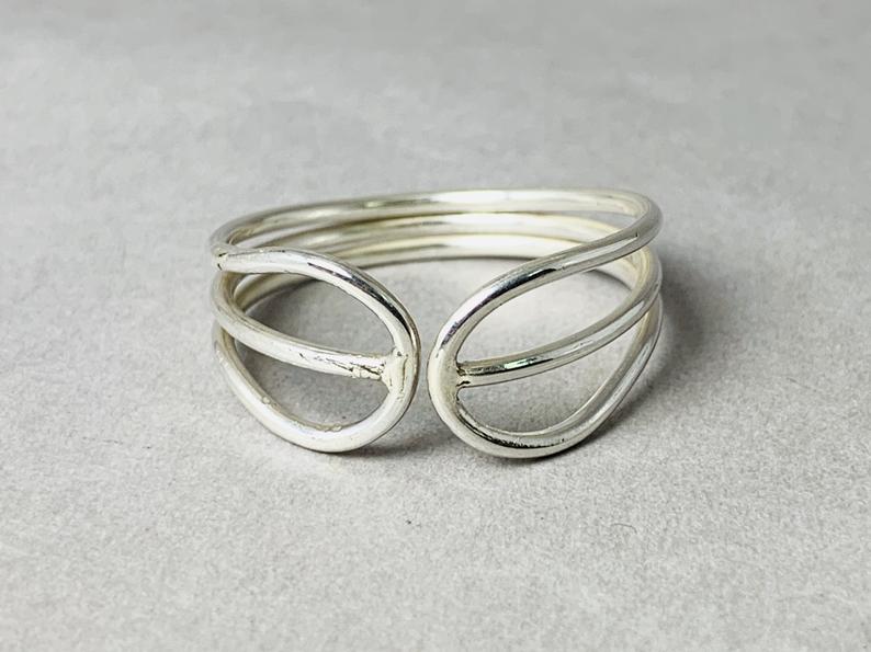 Dreifach-Bandring 925 Sterling Silber Handgemachter Ring Einzigartiges Geschenk für sie