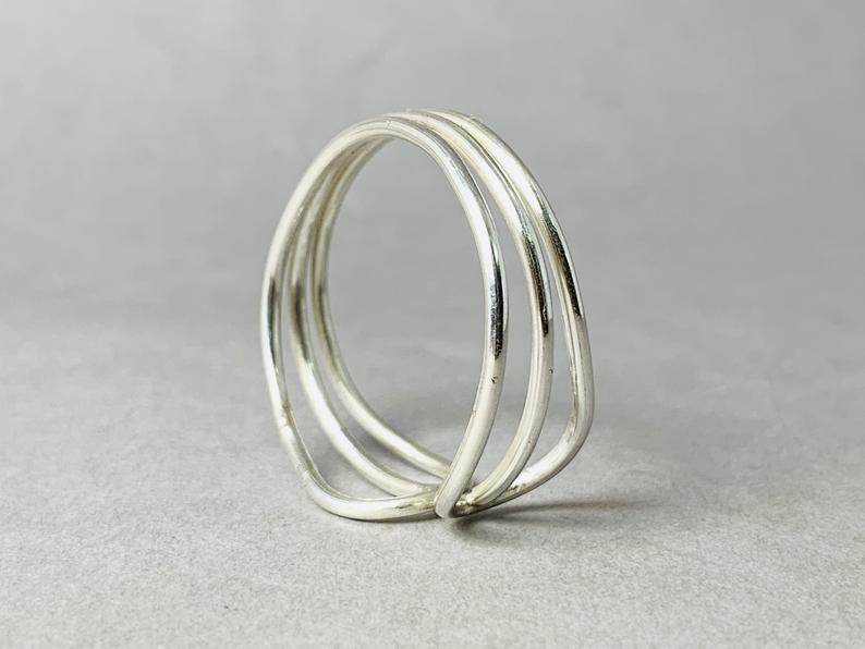Dreifach-Bandring 925 Sterling Silber Handgemachter Ring Einzigartiges Geschenk für sie