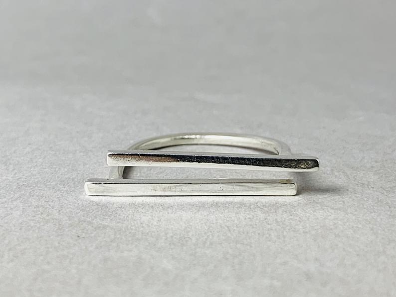 Doppelter Stab Ring Langer Silberner Stab Ring 925 Sterling Silber Zarter Ring Parallel Ring Geometrischer Ring Moderner Ring Geschenkring
