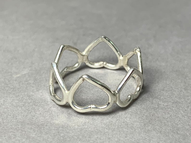 Herzring 925 Sterling Silber Minimalistischer Herz Stapelring Liebesring Handgemachtes Geschenk für sie