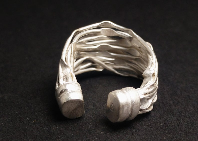 Silberbandring 925er Sterlingsilber Handgemachter verstellbarer Statement-Ring Böhmischer Ring Geschenkring