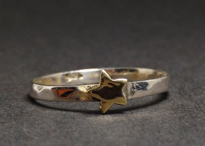 Sterlingsilber-Sternring 925er Sterlingsilber Zierlicher Freundschaftsring Freundin Geschenk Winziger Sternring Stapelring