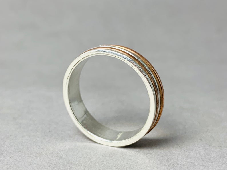 Silberner Bandring 925 Sterling Silber Handgefertigter Ring Silber- und Kupferring Bandring für Frauen Statement Einzigartiger Ring Schmuck für Sie