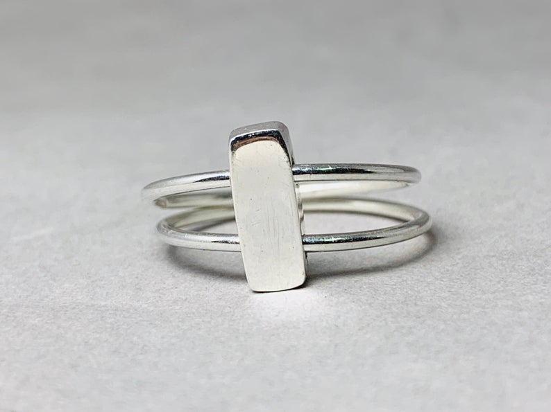 Silber Bar Ring Zappelring Statement Angstring 925 Sterling Silber Ring für Frauen Einzigartiger Ring Geschenk für Sie