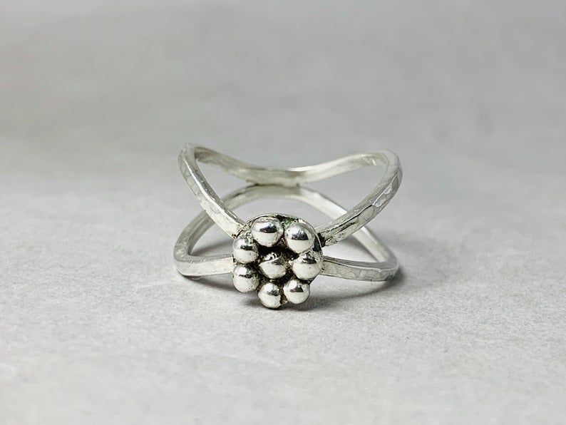 Doppelter Bandring 925 Sterling Silber Silberpunktring Handgefertigter, wunderschöner einzigartiger Statement-Ring