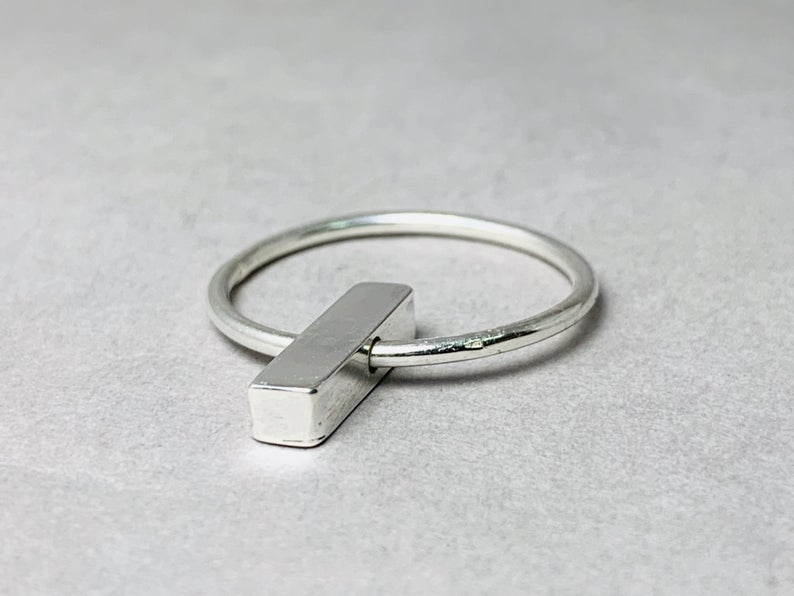 Fidget Bar Ring Meditationsring 925 Sterling Silber Sorgen Angstring Handgefertigter Stapelring