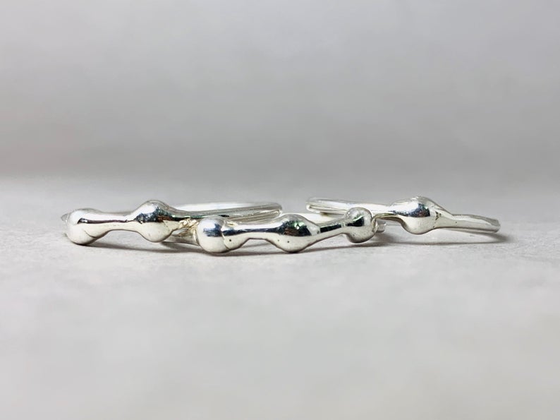 Dreifach-Stapelring 925er Sterlingsilber Dreier-Set Statement-Ring Einzigartiger Ring Boho-Ring Regenring