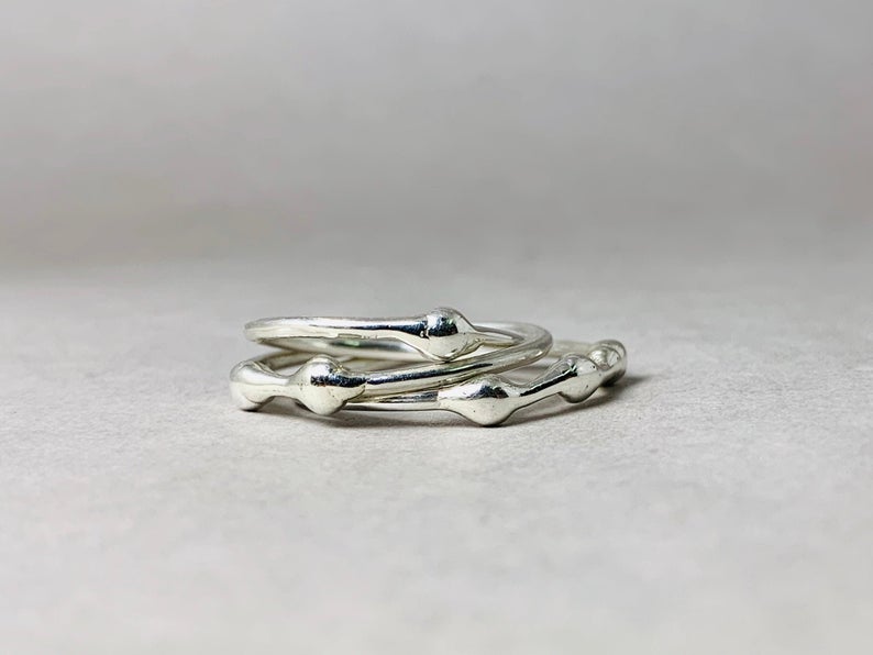 Dreifach-Stapelring 925er Sterlingsilber Dreier-Set Statement-Ring Einzigartiger Ring Boho-Ring Regenring