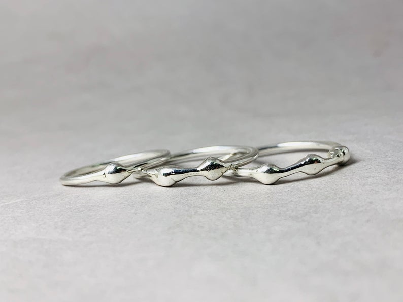 Dreifach-Stapelring 925er Sterlingsilber Dreier-Set Statement-Ring Einzigartiger Ring Boho-Ring Regenring