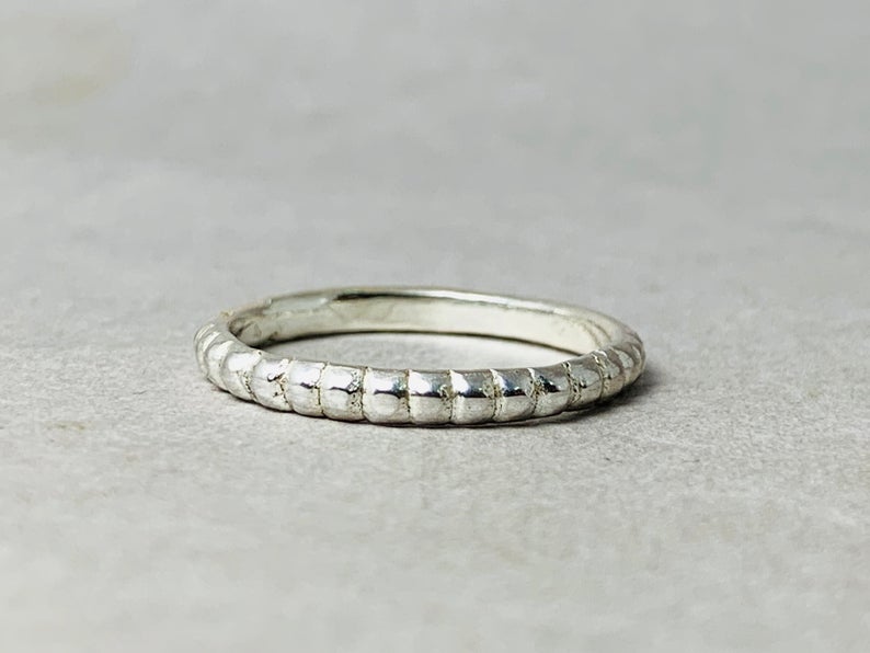 925 Silberring Handgemachter Ring Zierlicher Perlenring Dünner Stapelring Zarter Ring Silberner Schlichter Ring