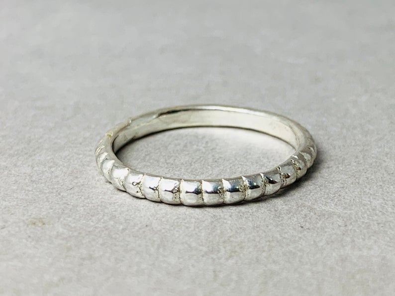925 Silberring Handgemachter Ring Zierlicher Perlenring Dünner Stapelring Zarter Ring Silberner Schlichter Ring