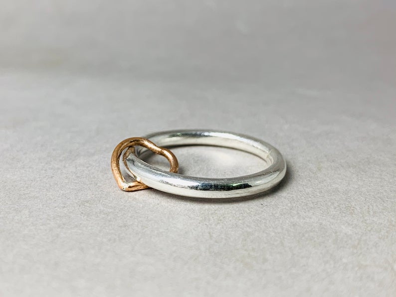 Kupferherzring 925 Sterling Silber Zarter Ring Herzchenring Valentinsring Liebesfreundschaftsgeschenk Für Sie