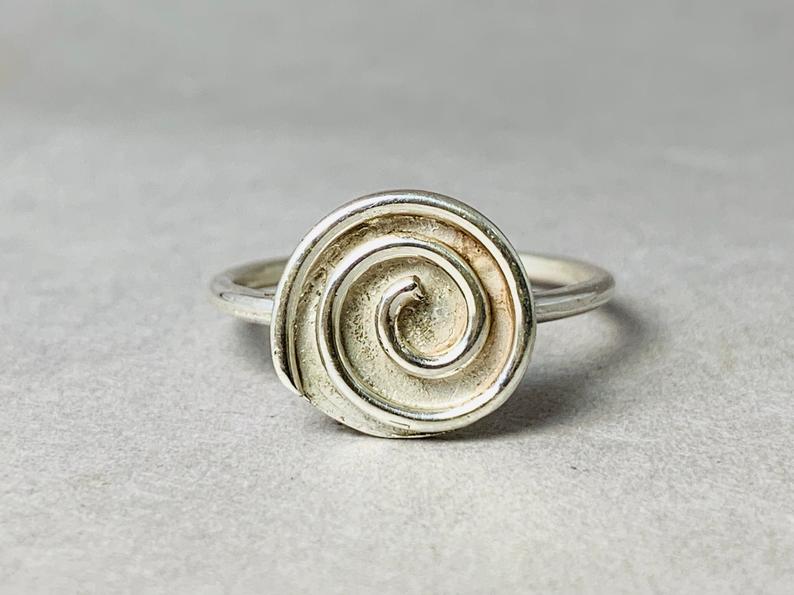 Silber Spiral Ring 925 Sterling Silber Handgemachter Stapelring Wirbelring Böhmischer Zierlicher Ring Geschenk Für Sie