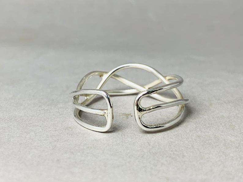 Dreifach-Bandring 925 Sterling Silber Handgefertigter Silber-Spiralring Fidget Ring Einzigartiger Trendiger Ring im neuen Design