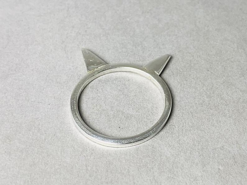 Silber Katzenohren Ring 925 Sterling Silber Katzenliebhaber Handgefertigter Stapelring Geschenkring