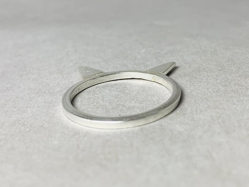 Silber Katzenohren Ring 925 Sterling Silber Katzenliebhaber Handgefertigter Stapelring Geschenkring