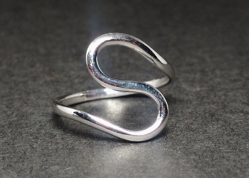Spiral Silber Wellen Ring 925 Sterling Silber Ozeanring Strandring Handgemachter Ring