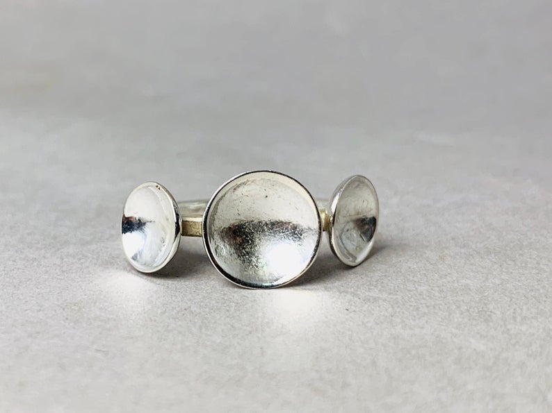 Becherring Drei Halbkugel Ring 925 Sterling Silber Kuppelring Alltagsschmuck Geschenk für Sie