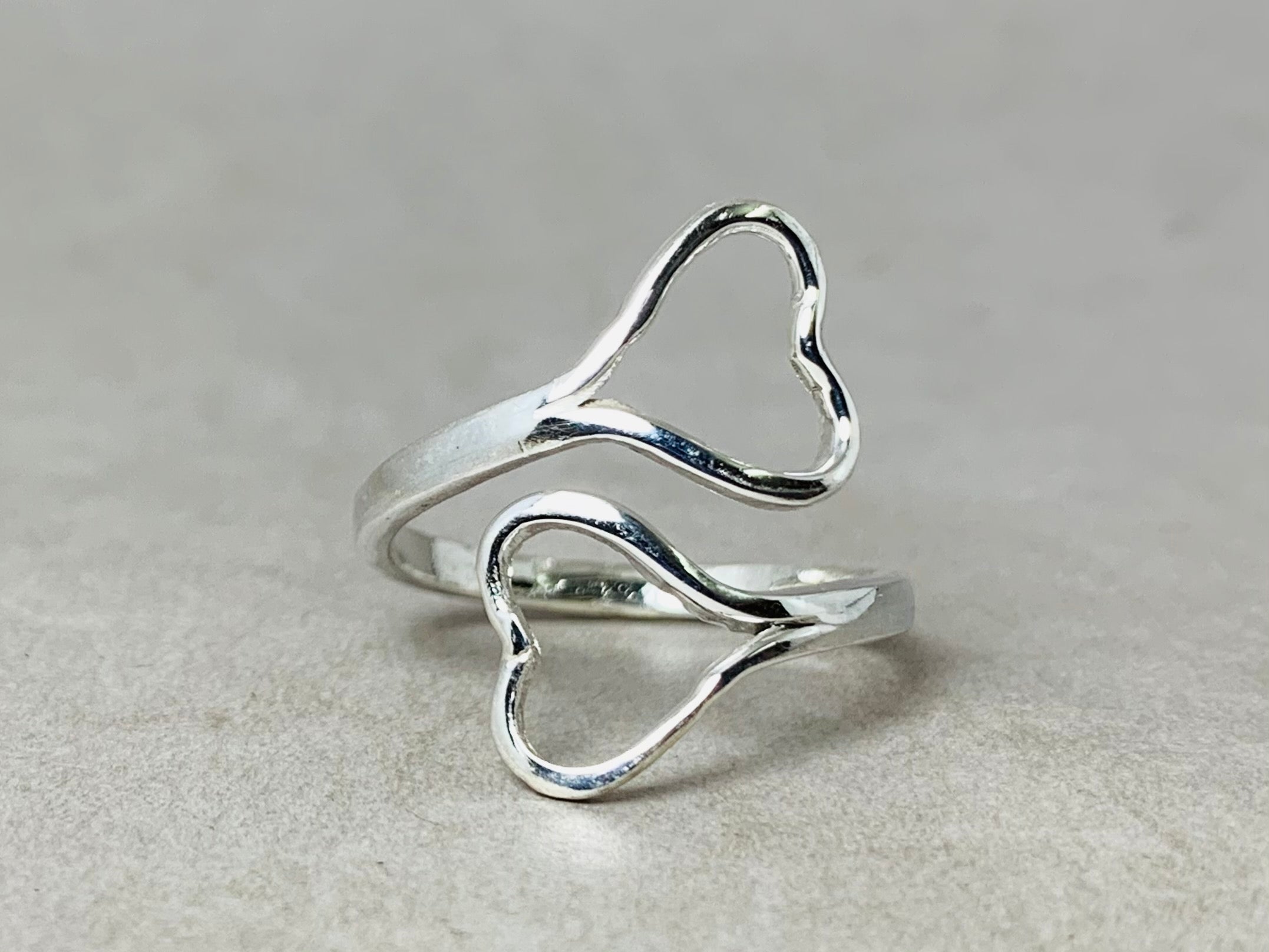 Doppel Herz Ring 925 Silber Ring Handgemachter Verstellbarer Ring Verlobungsring Statement Ring Romantischer Herz Ring
