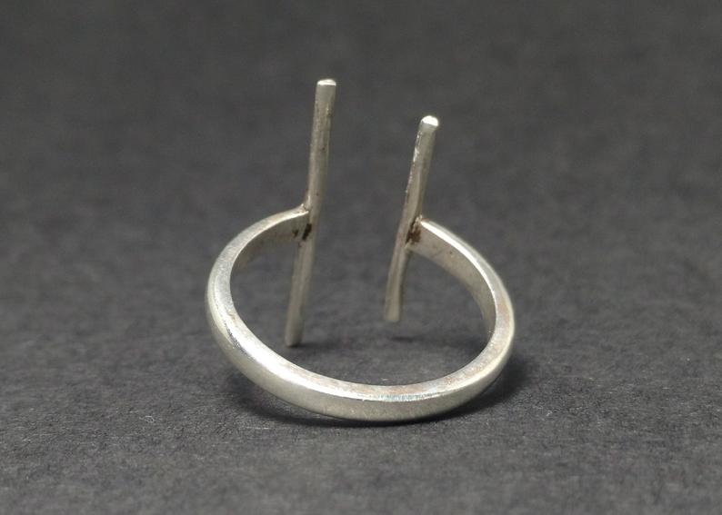 Verstellbarer 925er-Silberring mit zwei offenen Stäben, handgefertigter Geschenkring, Silberschmuck, Yoga-Ring