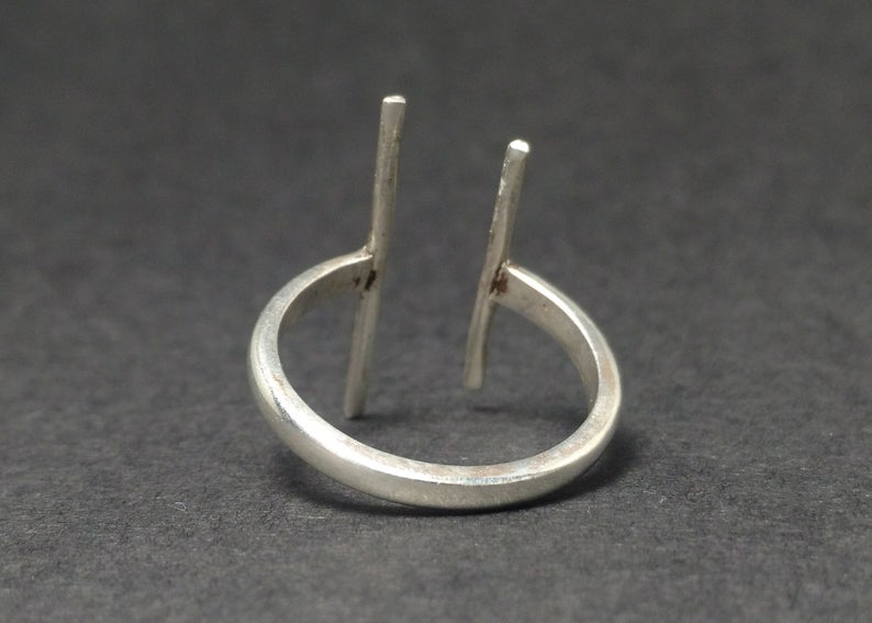 Verstellbarer 925er-Silberring mit zwei offenen Stäben, handgefertigter Geschenkring, Silberschmuck, Yoga-Ring