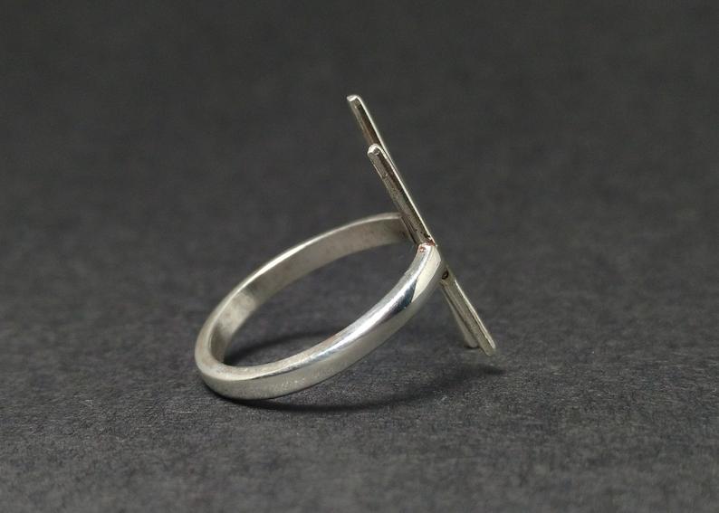 Verstellbarer 925er-Silberring mit zwei offenen Stäben, handgefertigter Geschenkring, Silberschmuck, Yoga-Ring